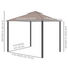 10'x10' Patio Gazebo, Outdoor Gazebo Canopy Shelter with Double Vented Roof, Netting and Curtains, for Garden, Lawn, Backyard and Deck - Brown