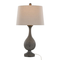29" Farmhouse Table Lamp in Acid Griffin Wood Polyresin, Antique Soft Brass and Natural Linen Shade - Set of 2