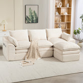 L Shaped Compressed Modular Sectional Sofa Modern Corduroy Upholstered Boneless Couches with Movable Footstool,With Three Pillows and Two Lumbar Pillows,Detachable Cloud Seat Cushions