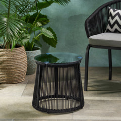 Boho Woven Rope Side Table - Black