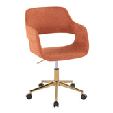 Margarite Contemporary Task Chair in Gold Metal and Orange Fabric by LumiSource