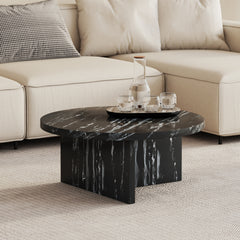 Modern Circular Coffee Table with Texture - Black
