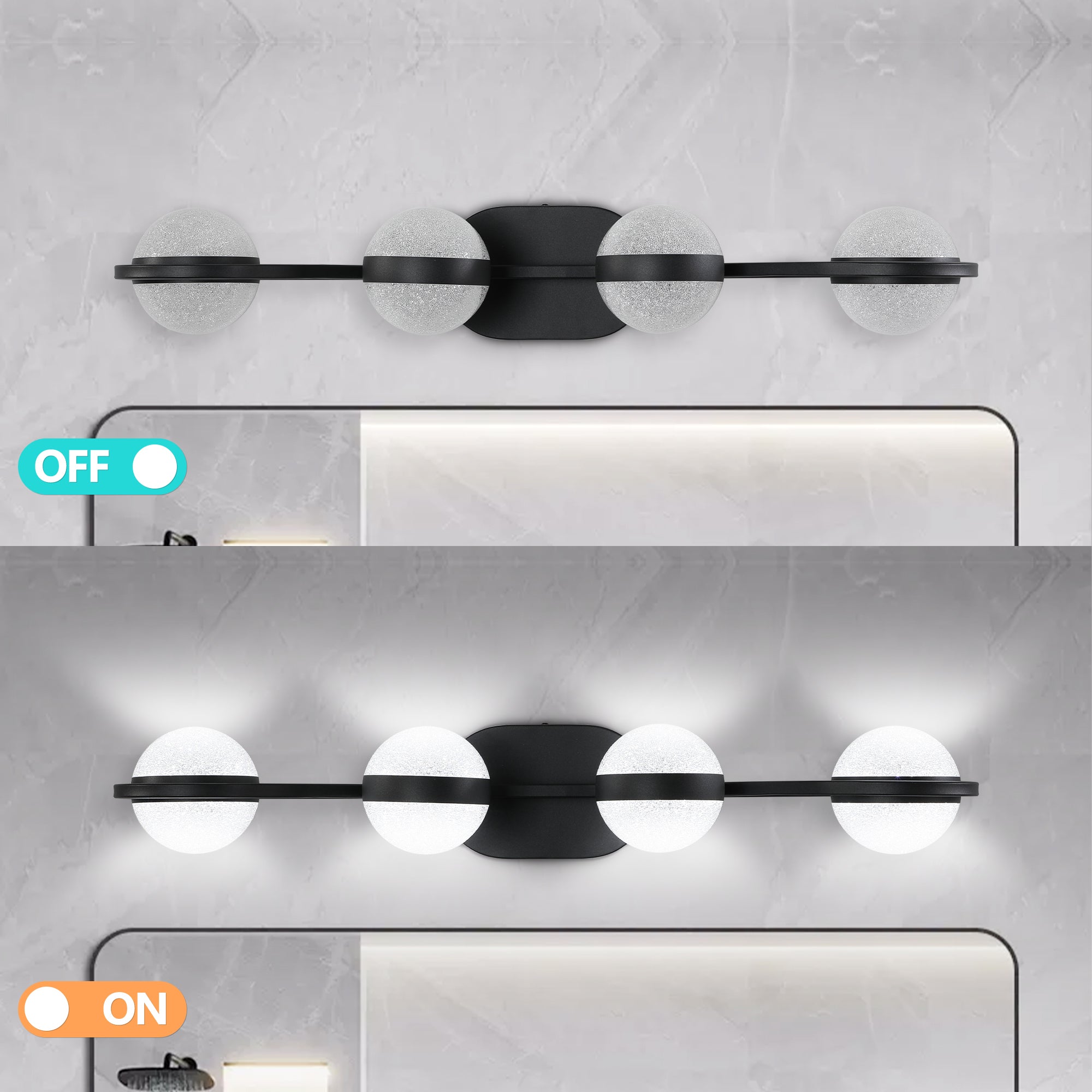 Vanity Lights With 4 LED Bulbs For Bathroom Lighting - Black