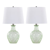 20" Contemporary Glass Accent Lamp in Clear Recycled Spanish Glass, Chrome Metal and White Linen Shade - Set of 2
