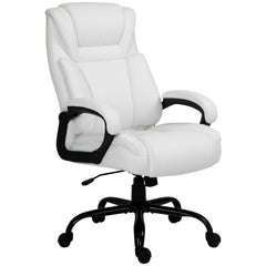 Big and Tall 400lbs Executive Office Chair with Wide Seat, Computer Desk Chair with High Back PU Leather Ergonomic Upholstery, Adjustable Height and Swivel Wheels, White