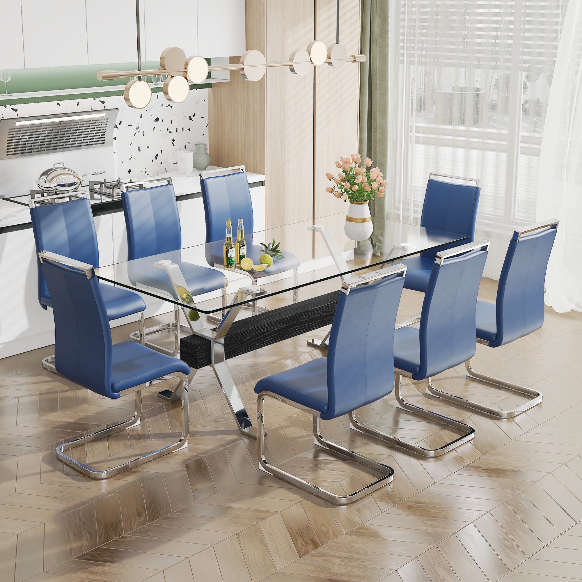 Modern Luxurious dining Table - Double X Plated Metal