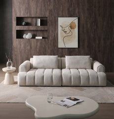 Modern Sectional Sofa, 4-Seater, Granular Fleece Velvet -Beige