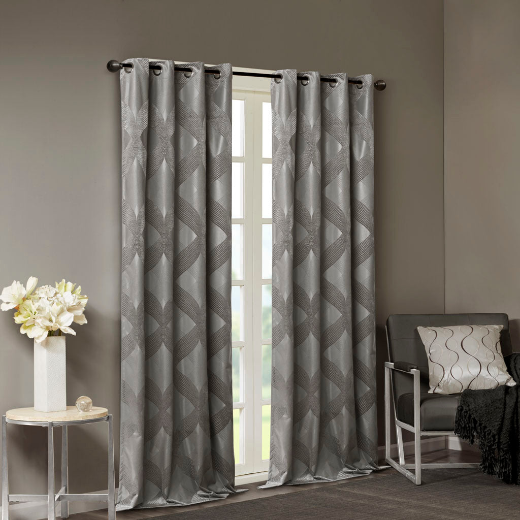 Ogee Knitted Jacquard Total Blackout Curtain Panel - Charcoal