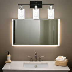 Modern Bathroom Lighting with Clear Glass Shade, 3-Light Black Vanity Light Wall Mount Lamp for Bedroom Vanity Table Bathroom Dressing Table, Brushed Nickel Finish Socket