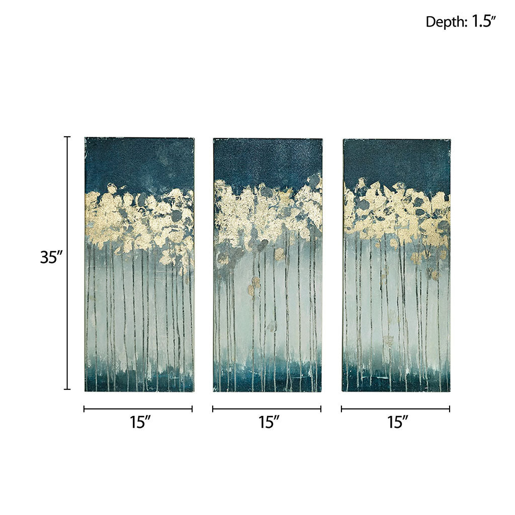Midnight Forest Gold Foil Abstract 3-piece Canvas Wall Art Set