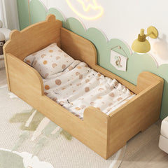 Toddler Floor Bed Frame, Cot Bed for Boys and Girls Ages 3-6, Bear Shape Toddler Bed, Natural