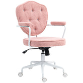 Cute Home Office Chair, Computer Desk Chair with Button Tufted Teddy Bear Fleece, Swivel Vanity Chair, Pink