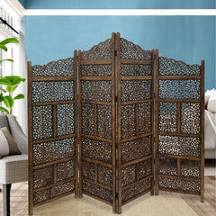 Royal Hampton Hand Carved Foldable 4 Panel Wooden Partition Screen/RoomDivider,Brown