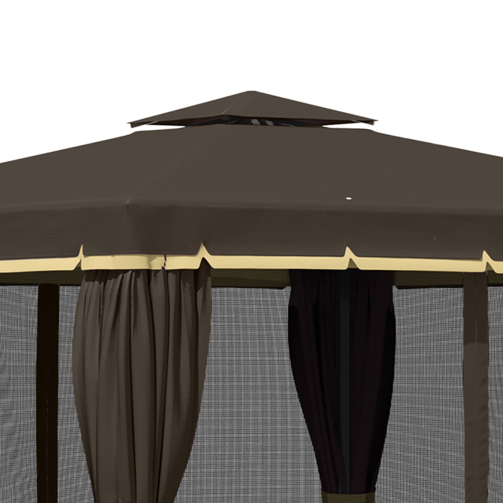 10'x10' Patio Gazebo, Aluminum Frame Double Roof Outdoor Gazebo Canopy Shelter with Netting & Curtains, for Garden, Lawn, Backyard and Deck - Coffee
