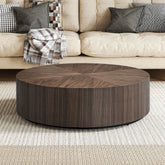 35.43 Inch Modern Round Coffee Table MDF Coffee Table for Living Room,Drum Center Table for Apartment,No Need Assembly,Walnut