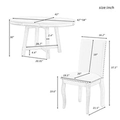 5-Piece Farmhouse Dining Table Set Wood Round Extendable Dining Table and 4 Dining Chairs - Oak Natural Wood + Antique White