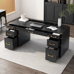 70"Classic and Traditional Executive Desk with Metal Edge Trim - Black