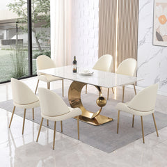 Dining Set 71-Inch Stone Dining Table with Carrara White Color with 6 Chairs