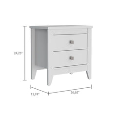 Amara Nightstand, Two Shelves/Four Legs - White