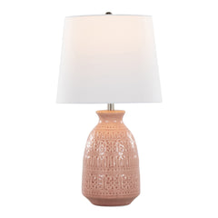 20" Contemporary Accent Lamp in Rose Tan Ceramic, Polished Nickel Accents and White Linen Shade - Set of 2