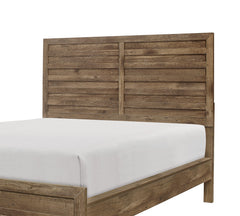 Queen Bed Modern Line Pattern Rusticated Style - Weathered Pine Finish