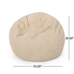 Modern Corduroy 3 Foot Beanbag - Ivory