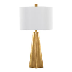 29" Contemporary Table Lamp in Gold Polyresin and White Linen