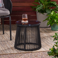 Boho Woven Rope Side Table - Black