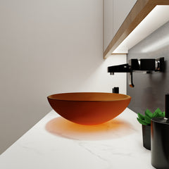 Tempered Glass Matte Bathroom Vessel Sink, Oval Bathroom Basin Matt Tea