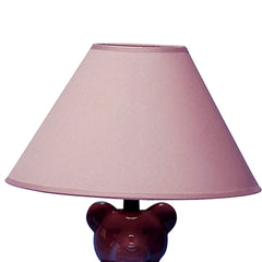 13" Tall Ceramic Table Lamp, Teddy Bear design with Pink finish, Linen Shade