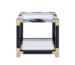 Lafty End Table in White Brushed & Clear Glass