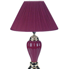 27" Tall Ceramic Table Lamp, Urn-Shaped with Burgundy finish, Linen Shade