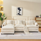 108' L Shaped Modern Sofa Modular Sectional Cloud Couch with Ottoman, 4-Seat Chenille Deep Seat Sofa with Pillow for Living Room, Bedroom and Apartment
