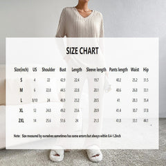 Women's 2-Piece Set Solid Color V-Neck Long Sleeve Top & Straight Leg Pants, Ribbed Texture Outfit For Fall&Winter