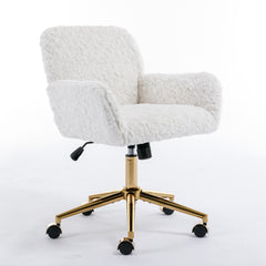Cozy Plush Home Office Chair with Golden Metal Base Adjustable Desk Chair Swivel Office Chair,Vanity Chair - Cream