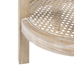 Rattan and Wood Round Accent Table