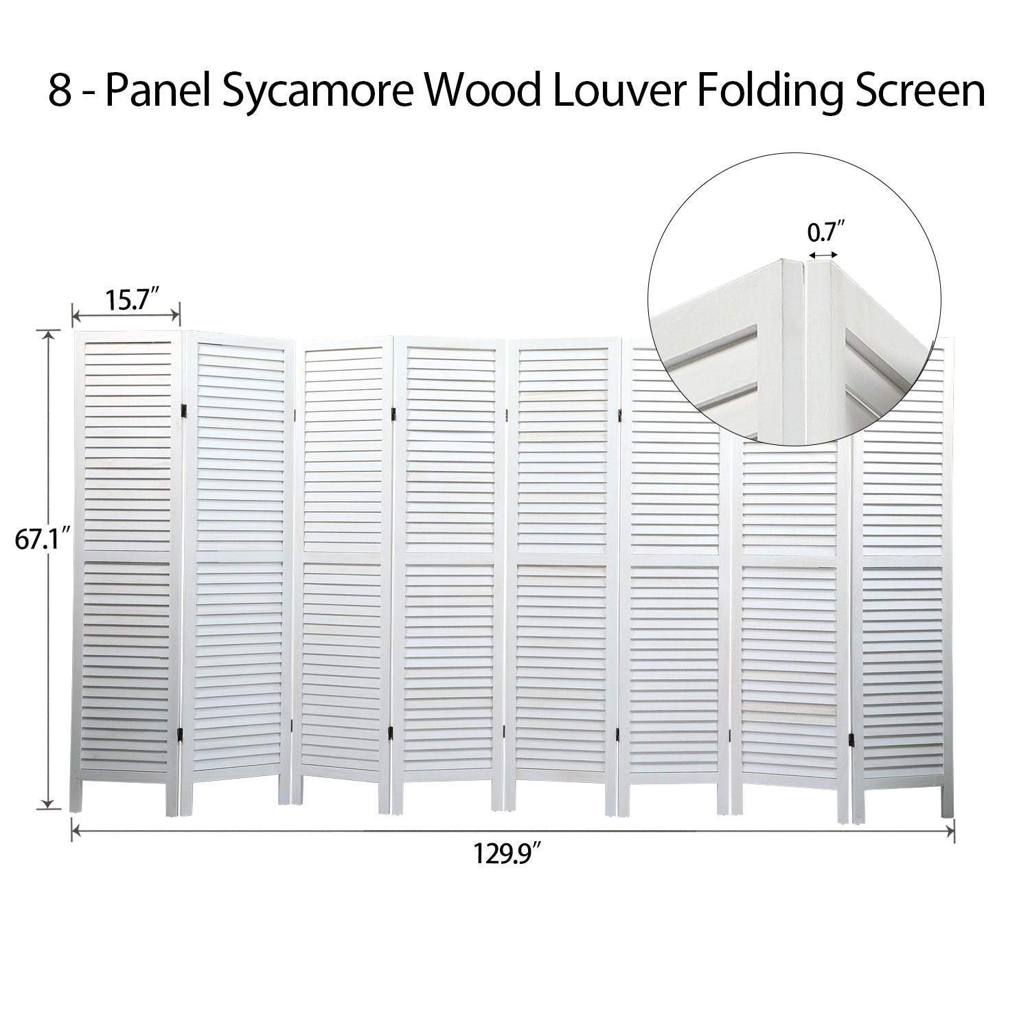 8 Panel Screen Folding Louvered Room Divider - White