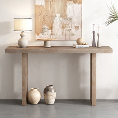 Uniquely Designed Oak Veneer Console Table with Distinctive Side Shapes - Natural
