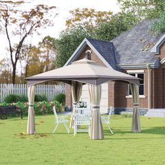 10'x10' Outdoor Gazebo with Netting and Curtains, Patio Gazebo Canopy with 2-Tier Soft Top Roof and Steel Frame for Lawn, Garden, Backyard and Deck - White