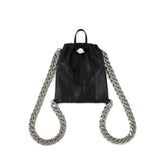 Metal Thick Chain Personalized Drawstring Bucket Shoulder Bag - Black