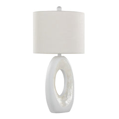 Pearl 29" Contemporary Polyresin Table Lamp in Matte White Poly, Natural Shell and White Linen Shade - Set of 2