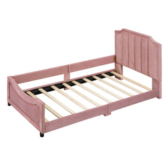 Twin Size Upholstered Daybed with Classic Stripe Shaped Headboard - Pink