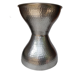 Industrial Style Hammered Texture Iron Stool with Hourglass Shaped Body - Silver