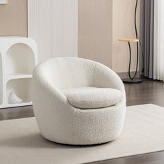 Modern Teddy Boucle Fabric Barrel Chair, 360° Swivel, White