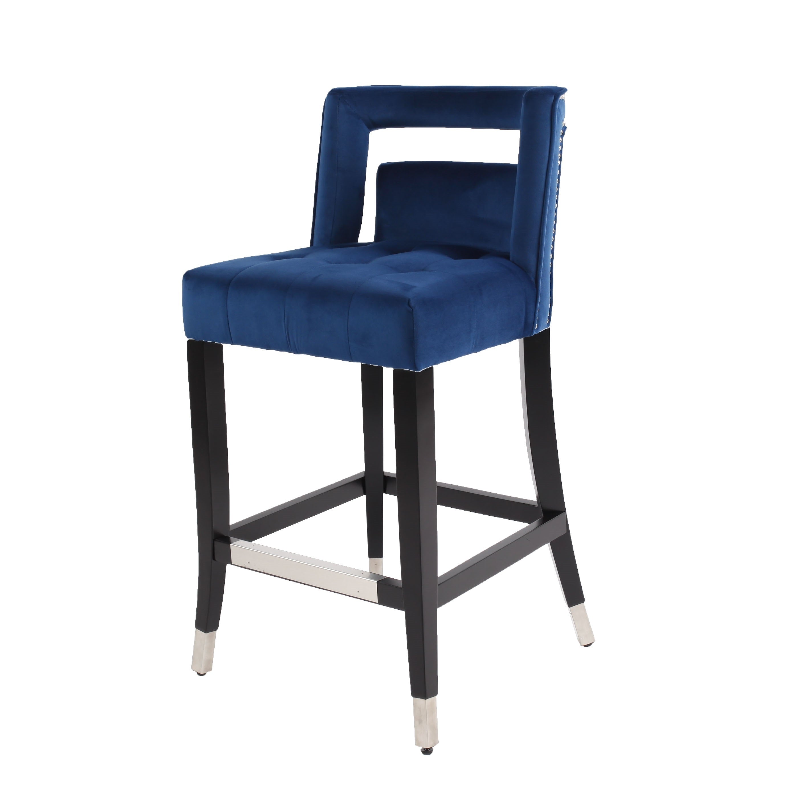 Suede Velvet Barstool with nailheads 26 inch Seater height (Set of 2) - Navy Blue