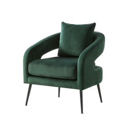 Modern Upholstered Velvet Open Back Accent Chair with Metal Legs, Cozy Round Sofa Leisure Lounge in Green