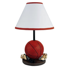 15" Tall Polyresin Accent Table Lamp, Basketball Shaped, Cone Linen Shade