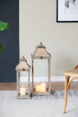 French Style Wooden Candle Lantern Decorative (Set of 2) - Ivory