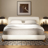 Alpine Puffy Modern Platform Bed, King, Ivory White Boucle