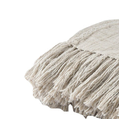 Throw Blanket with Woven Ends and Fringes, Off White